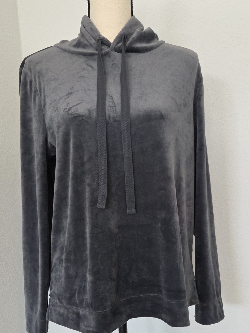 Ann Taylor Loft Women's Charcoal Gray Velvet Crewneck Soft Long Sleeve Hoodie